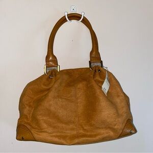 Coldwater Creek Caramel Brown Faux Suede with Faux Croc Trim Bag NWT